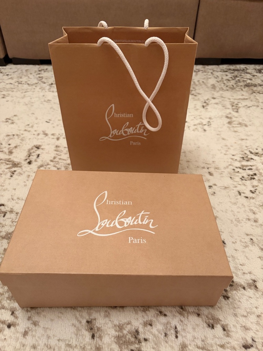 Christian Louboutin Tan Box and Matching Gift Bag